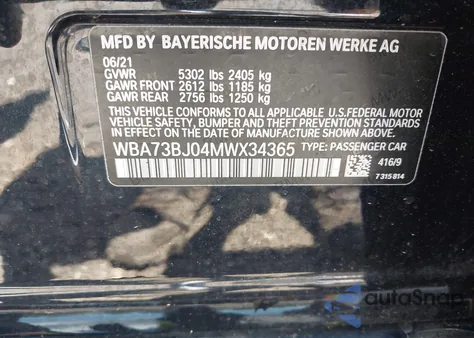 2021 BMW 540I xDrive from USA, damaged, VIN WBA73BJ04MWX34365